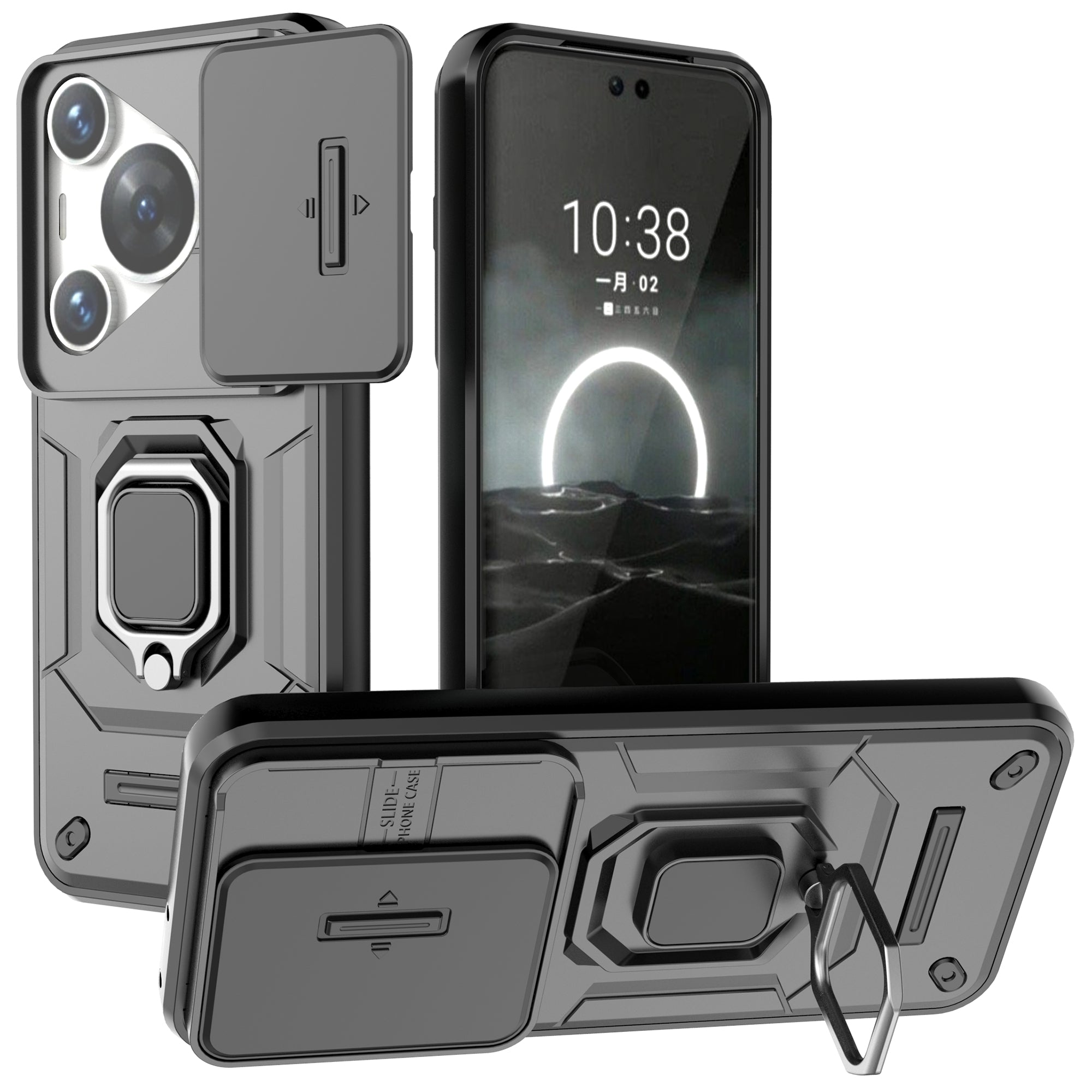 For Huawei Pura 70 Pro / Pura 70 Pro+ Kickstand Case Slide Lens Protection PC+TPU Phone Cover For Huawei Pura 70 Pro / Pura 70 Pro+ Kickstand Case Slide Lens Protection PC+TPU Phone Cover
